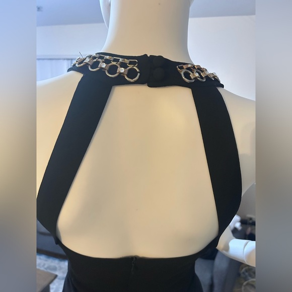 CDC Black Halter  collar made of interlocking gold rings with small clear stones - Picture 8 of 10